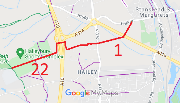 Map showing Stanstead St Margarets 1 restricted byway