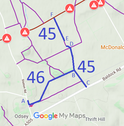 Map showing Steeple Morden 45 and 46
