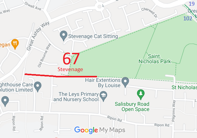 Map showing recorded Stevenage paths