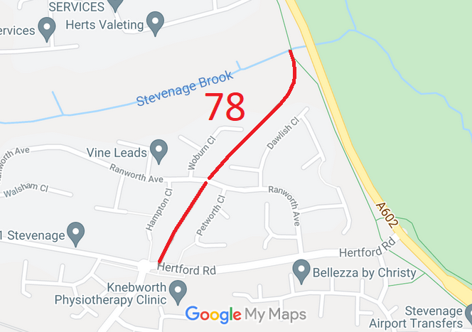 Map showing recorded Stevenage paths