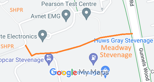 Map showing recorded Stevenage paths