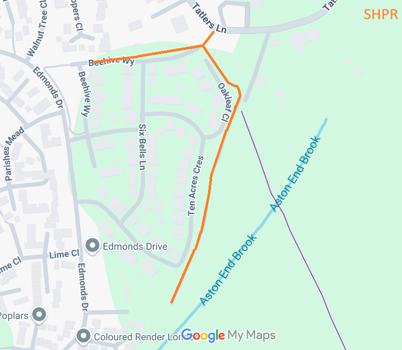 Map showing unrecorded route east of Edmunds Drive