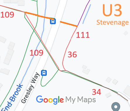 Map showing recorded Stevenage and Aston paths