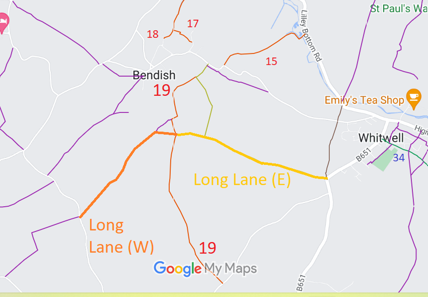 Map showing recorded St Paul's Walden paths