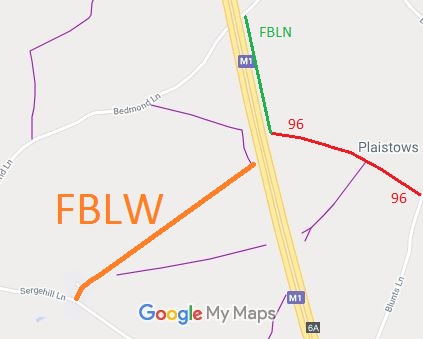 Map showing St Stephen 96 byway Featherbed Lane