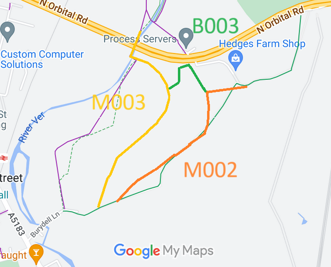 Map showing recorded St Albans and St Stephen paths
