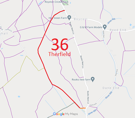 Map showing Therfield 36