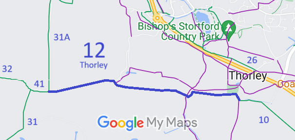 Map showing recorded Thorley paths
