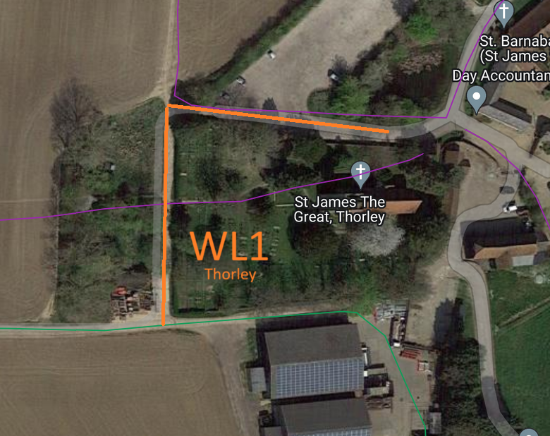 Map showing recorded Thorley paths