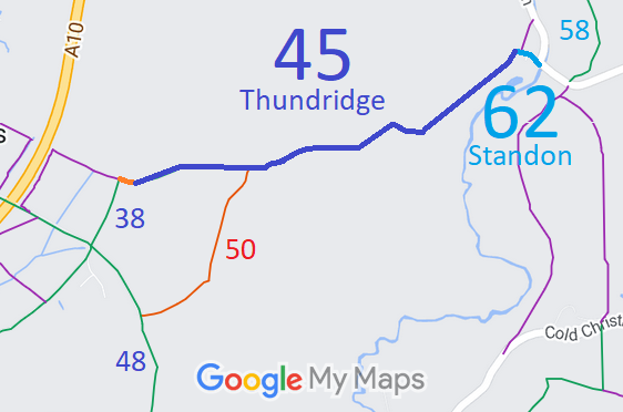 Map showing recorded Thundridge paths