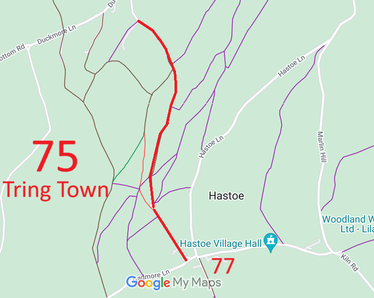 Map showing Tring Town 75 byway