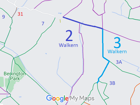 Map showing Walkern 2 and 3 Bridleway