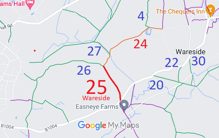 Map showing recorded Wareside paths