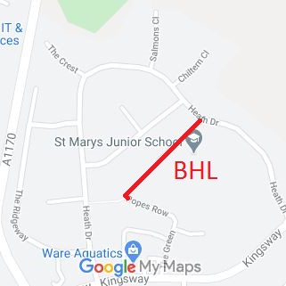 Map showing Big Horse Lane, Ware