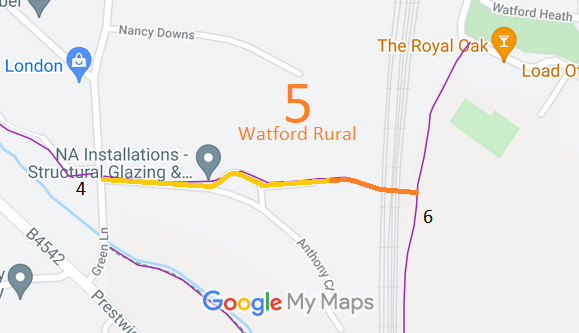Map showing recorded Watford Rural paths