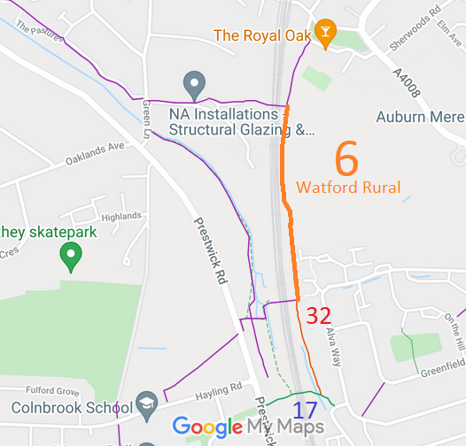 Map showing recorded Watford Rural paths