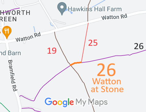 Map showing recorded Datchworth and Watton at Stone paths