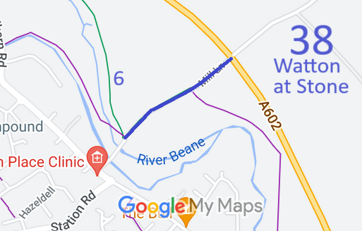 Map showing Watton-at-Stone 38 bridleway