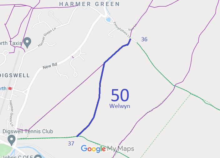 Map showing Welwyn 50