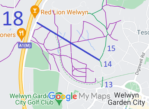 Map showing recorded Welwyn Garden City paths