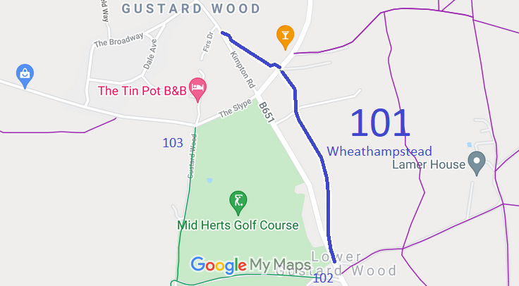 Map showing recorded Wheathampstead paths