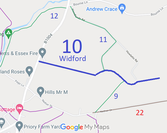 Map showing recorded Widford paths