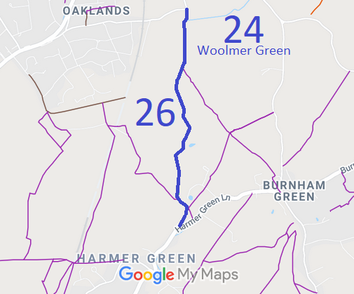Map showing Woolmer Green 24 and 26